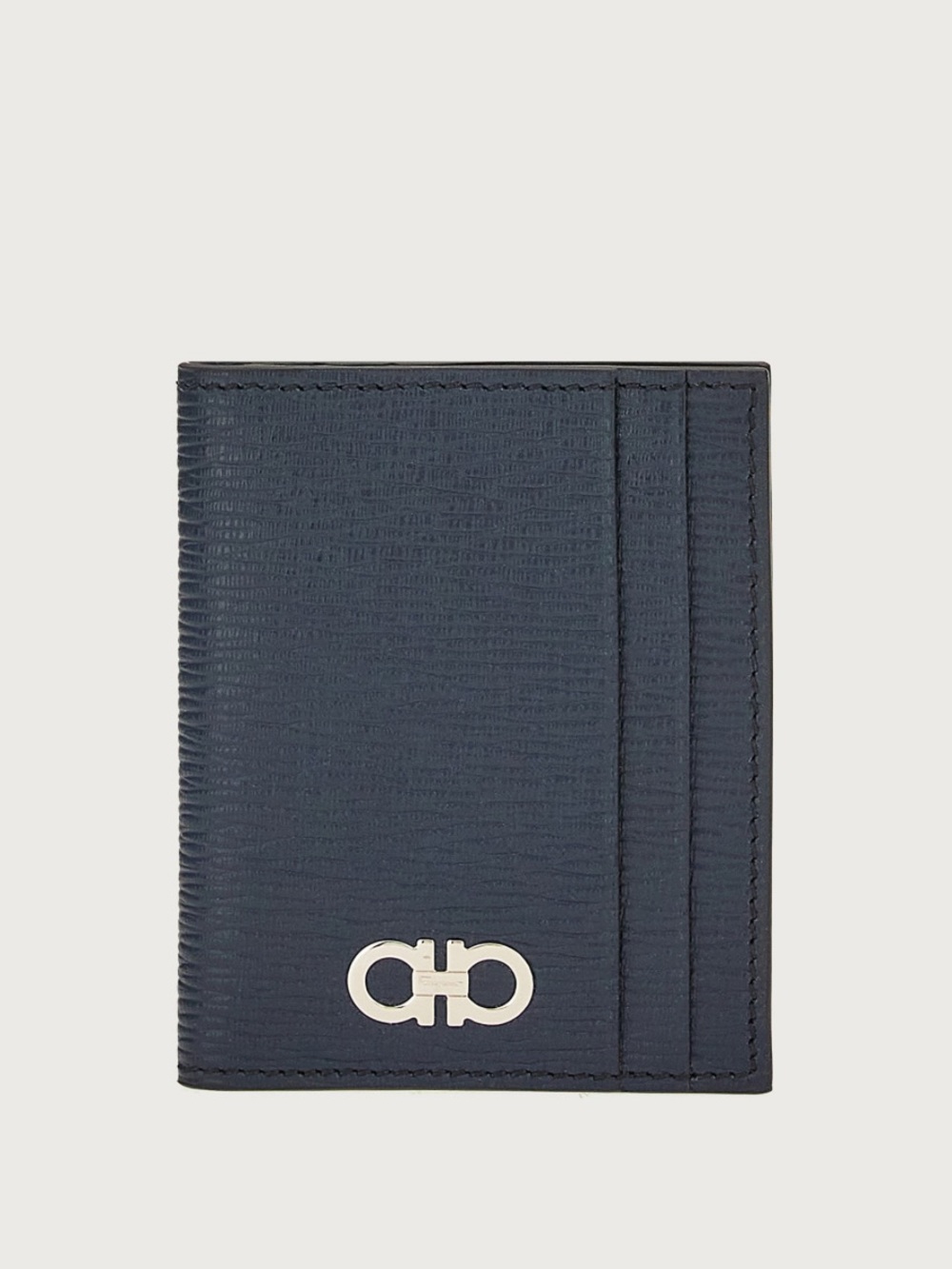 SALVATORE FERRAGAMO Gancini Credit Card Holder, Leather Card Case in Navy (NWOB)